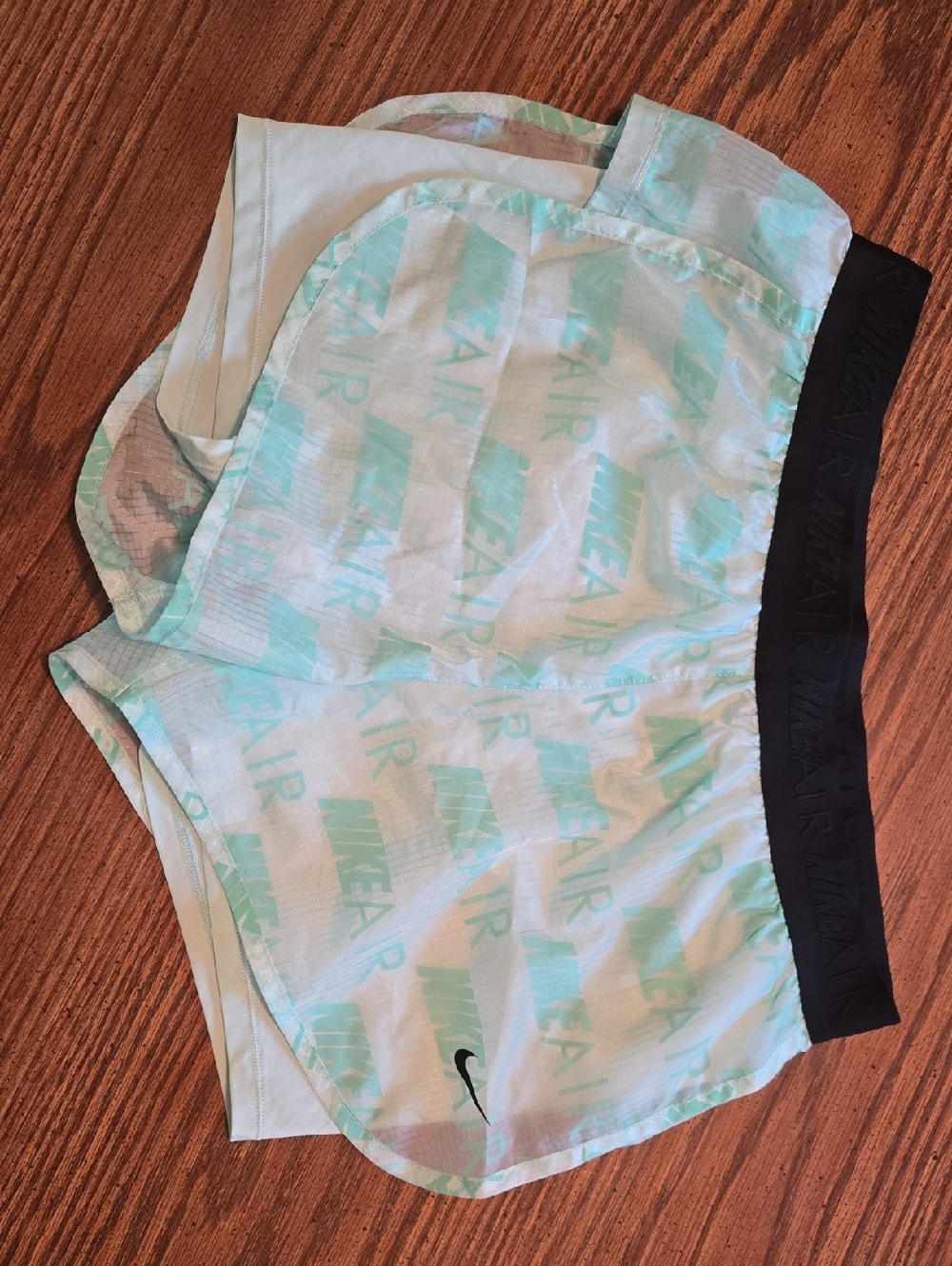 Nike Women's Light Mint Green and Black Athletic Shorts